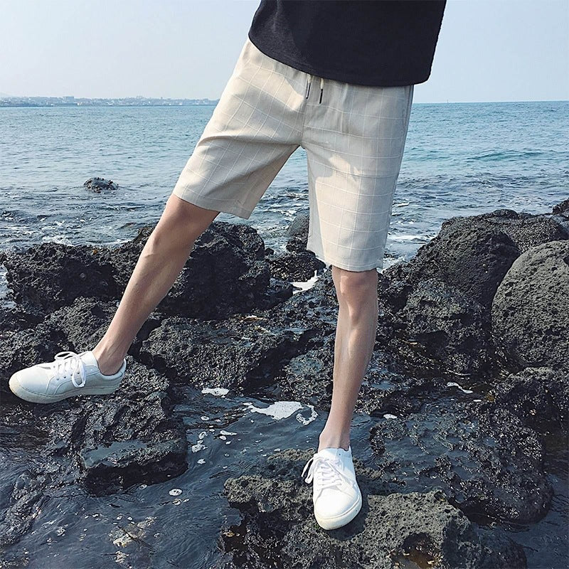 Men's Plaid Five Points Casual Shorts for Youth