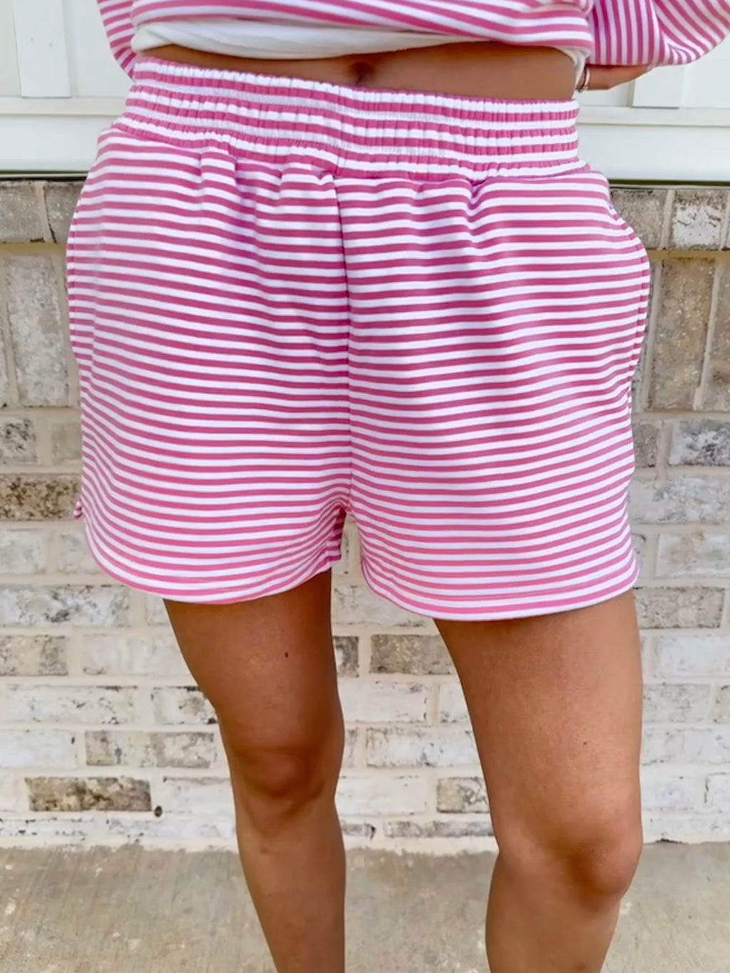 Dark Pink and White Big Striped Shorts