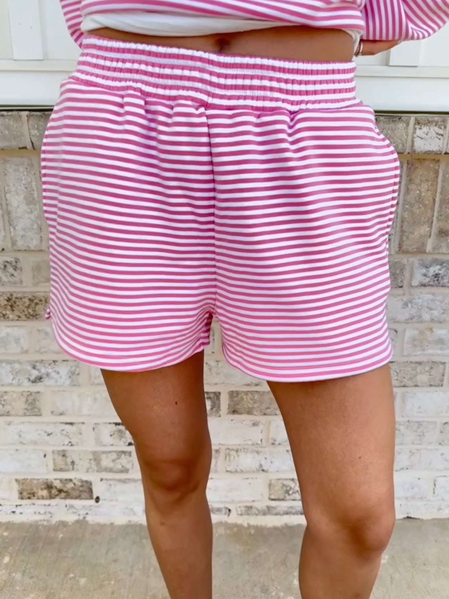Dark Pink and White Big Striped Shorts