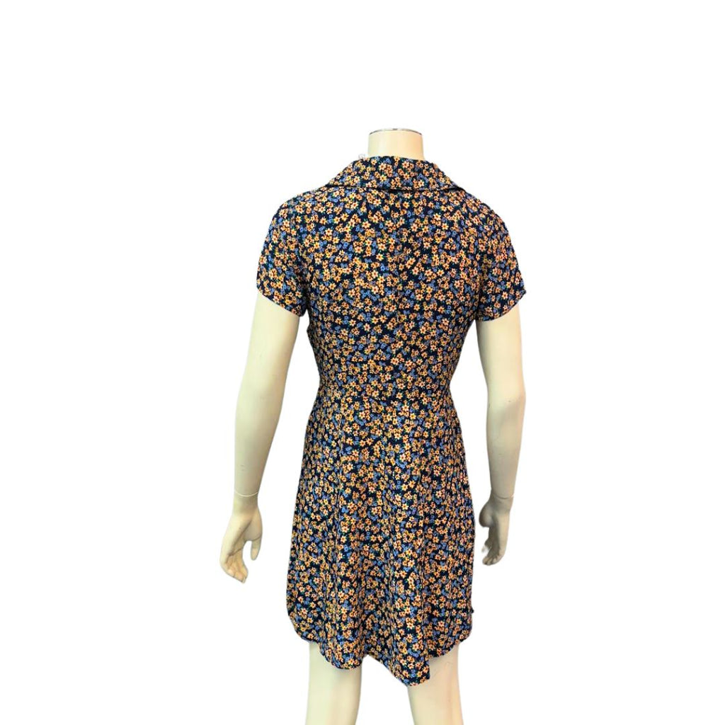 Calvin Klein Multicolor Floral Print Button Front Short Sleeve Mini Dress