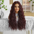 Looxey 26 Inch Water Wave Wig for Women Synthetic Curly Hair Wig Burgundy Wear and Go Glueless Wig Hair Replacement Wigs for Daily Use