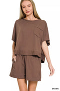 Zenana Exposed Seam Boxy Top & Shorts Set