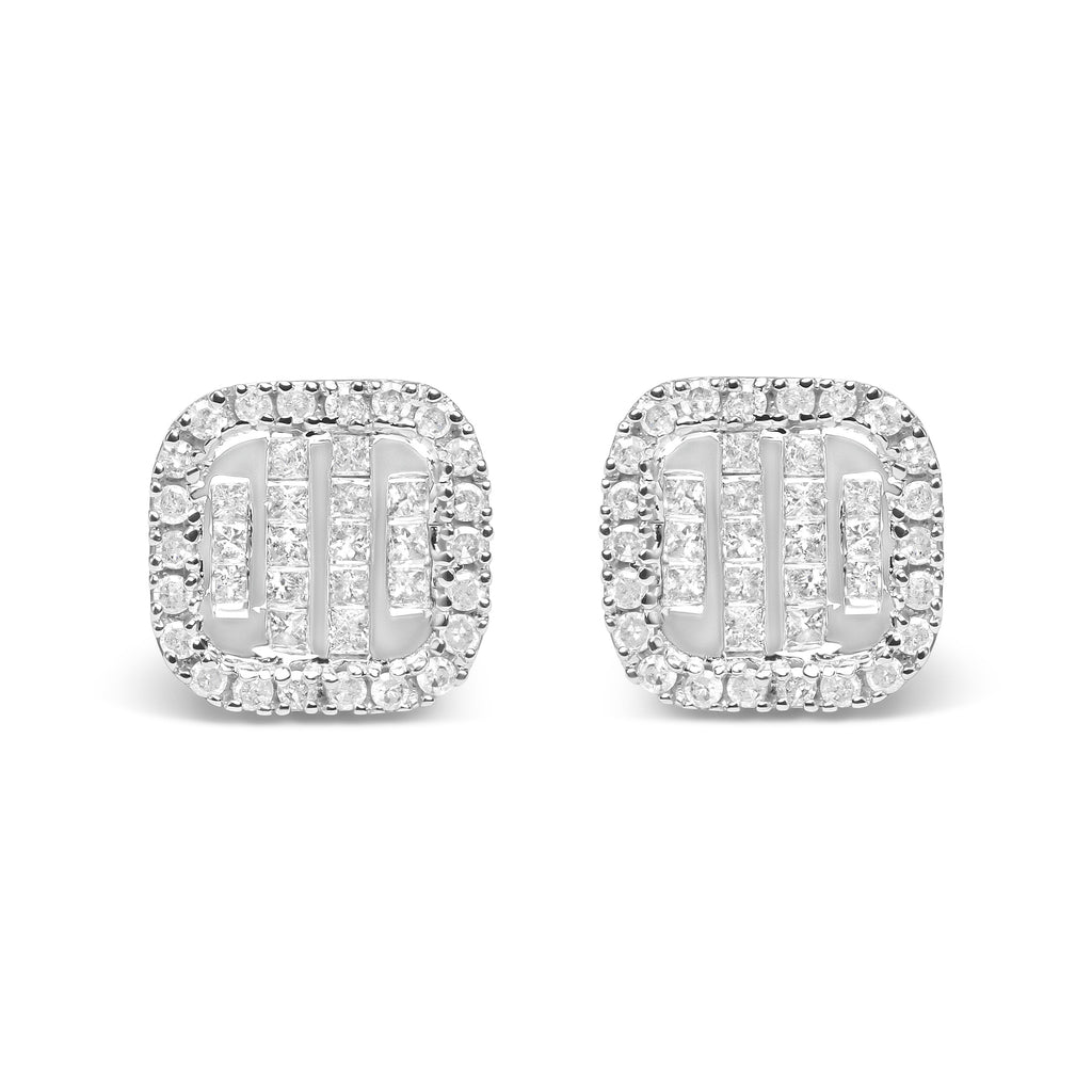 10K White Gold Invisible Set 1/2 Cttw Diamond Composite and Halo Stud Earrings (H-I Color, I1-I2 Clarity)