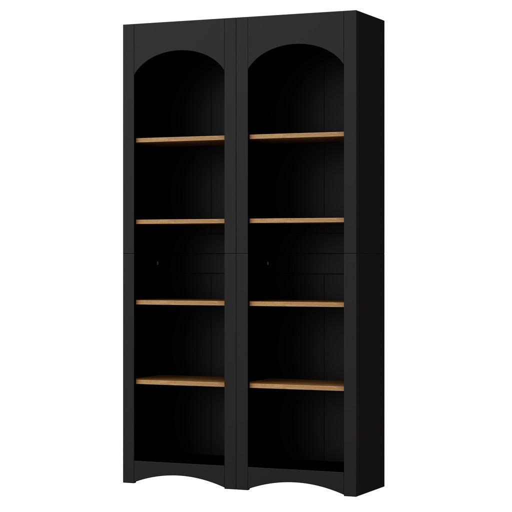 ON-TREND Free Standing 5 Tier Bookshelves, Bookcases Set of 2, Farmhouse Two-Tone Storage Cabinet with Adjustable Shelves, Modern 72'H Kitchen Pantry Cabinet for Living Room, Home Office, Black