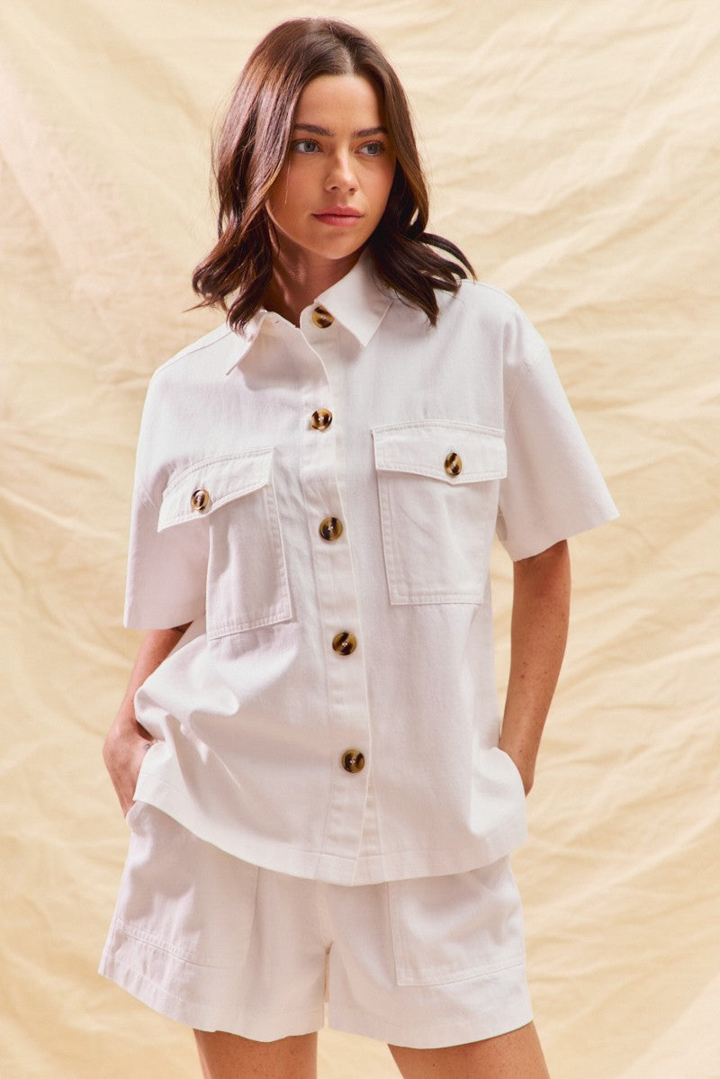 SO ME Button Down Denim Game Day Top and Shorts Set