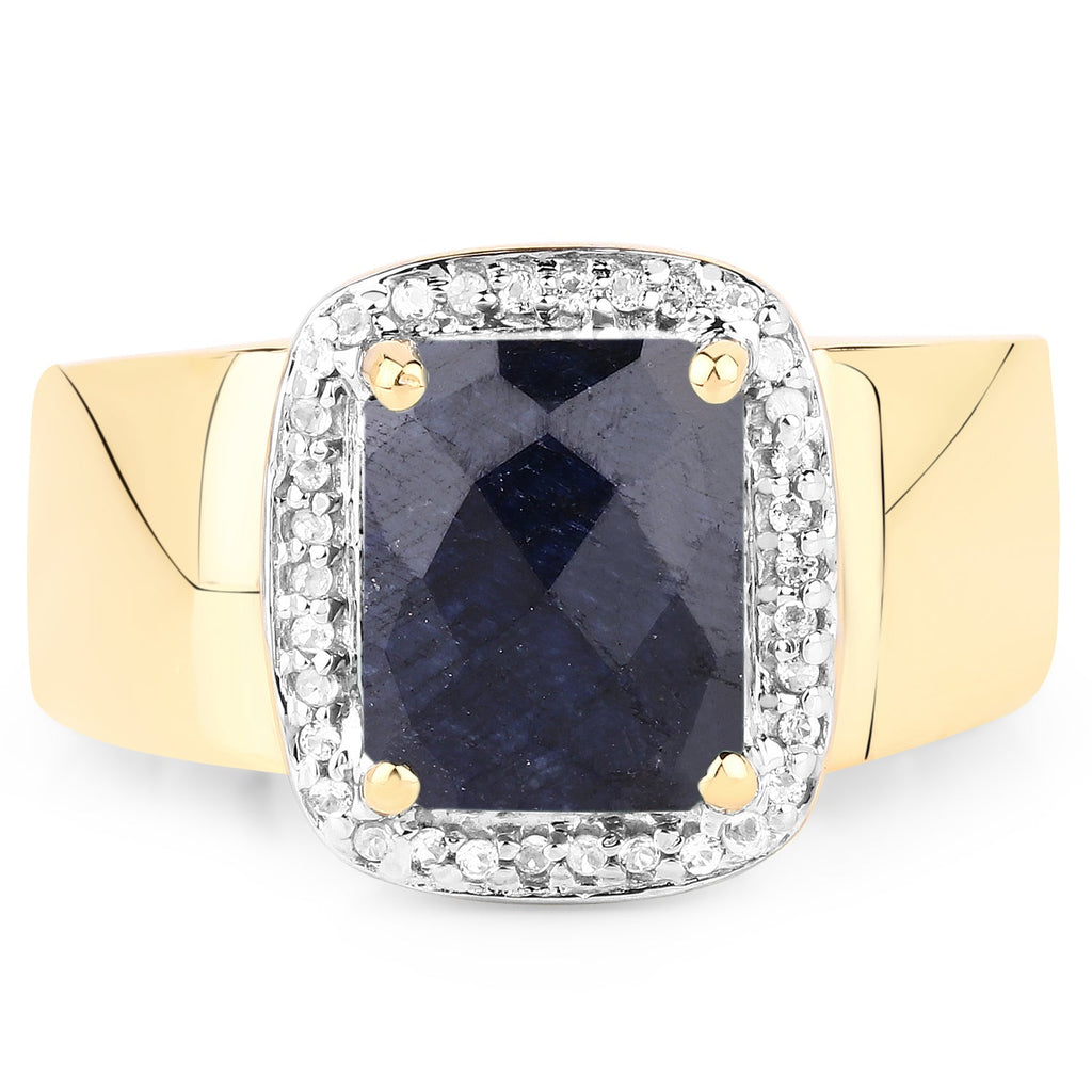 14K Yellow Gold Plated 4.07 Carat Dyed Sapphire and White Topaz .925 Sterling Silver Ring