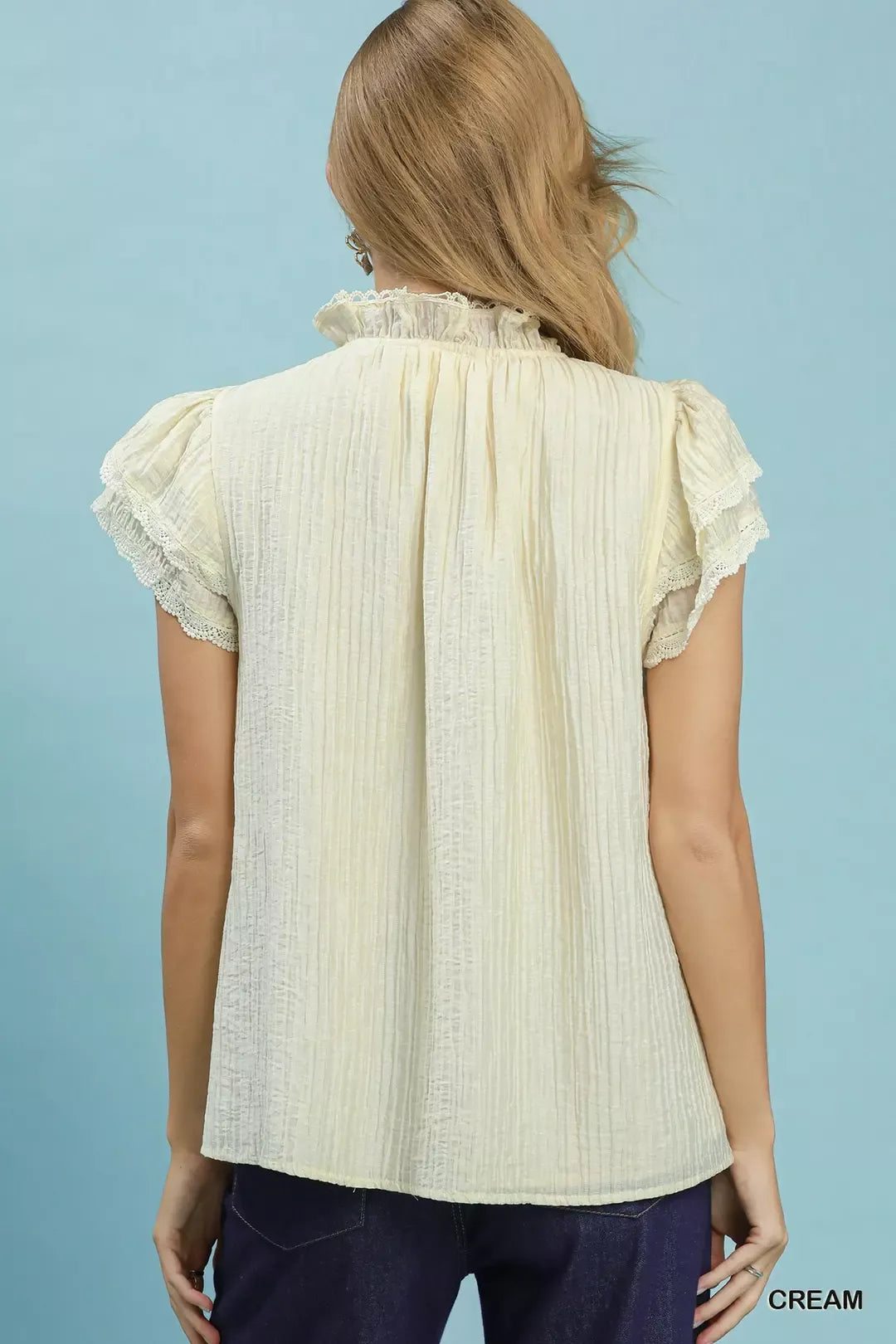 Umgee Lace Trim Ruffle Top