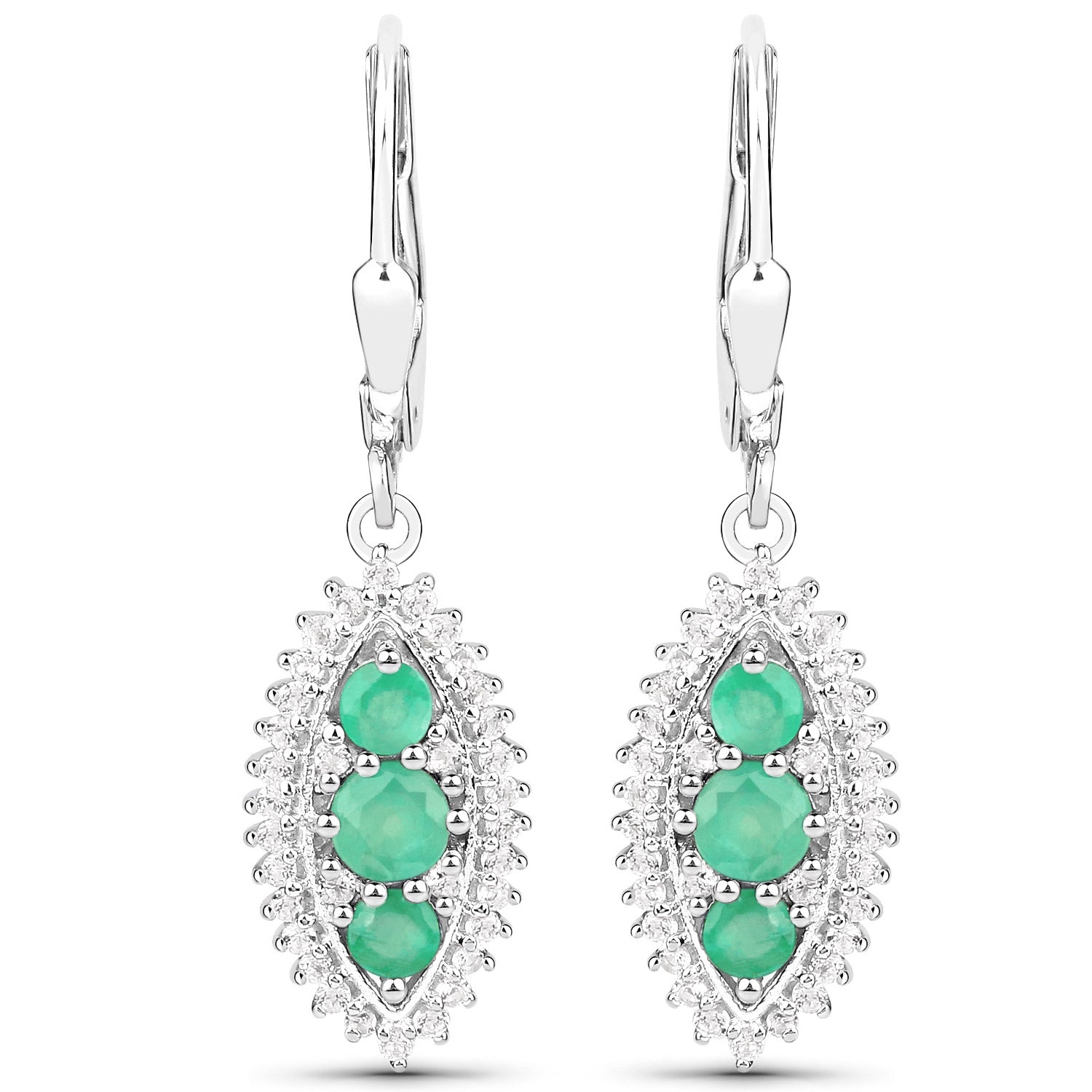 3.52 Carat Genuine Zambian Emerald and White Topaz .925 Sterling Silver 3 Piece Jewelry Set (Ring, Earrings, and Pendant w/ Chain)