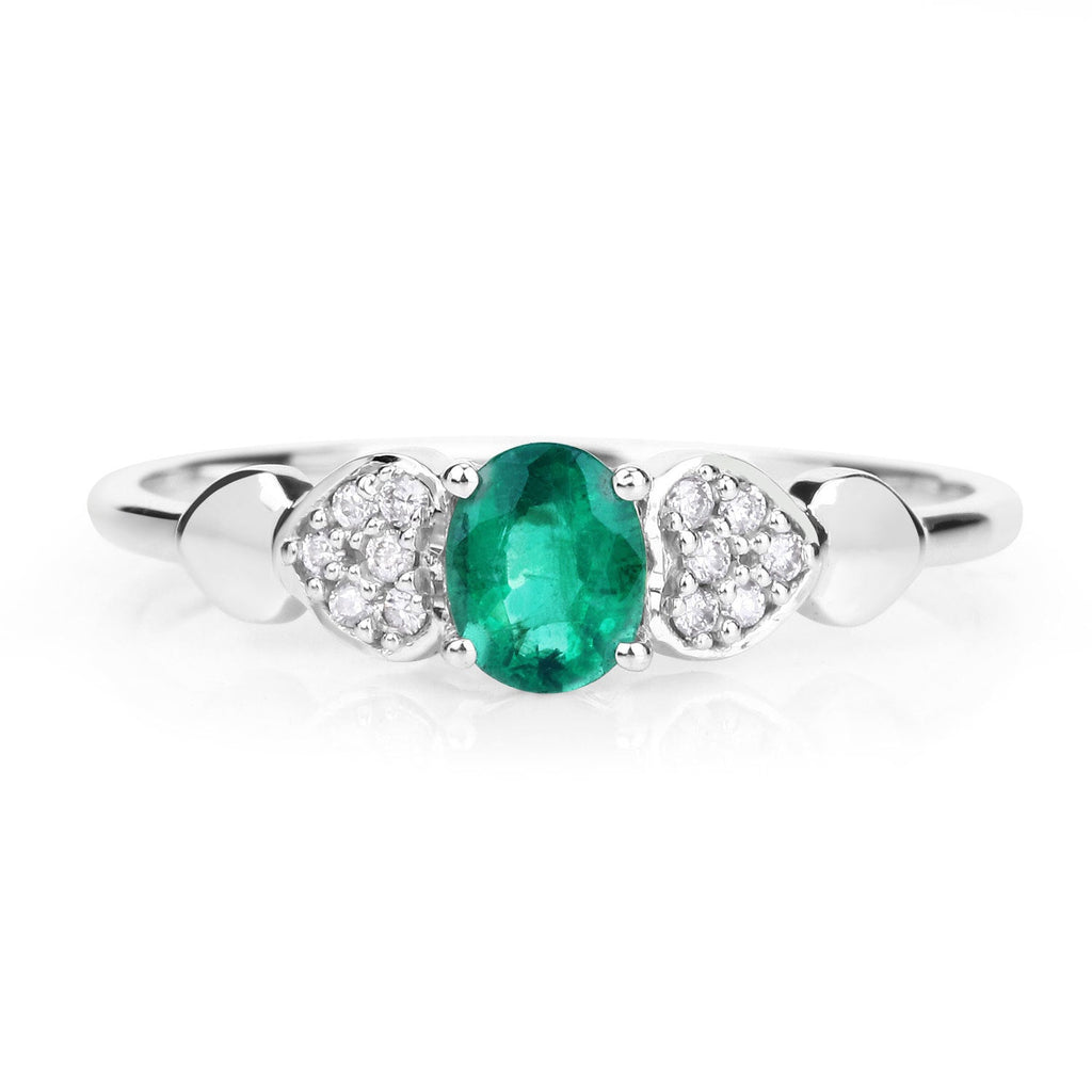 0.36 Carat Genuine Zambian Emerald and White Diamond 14K White Gold Ring