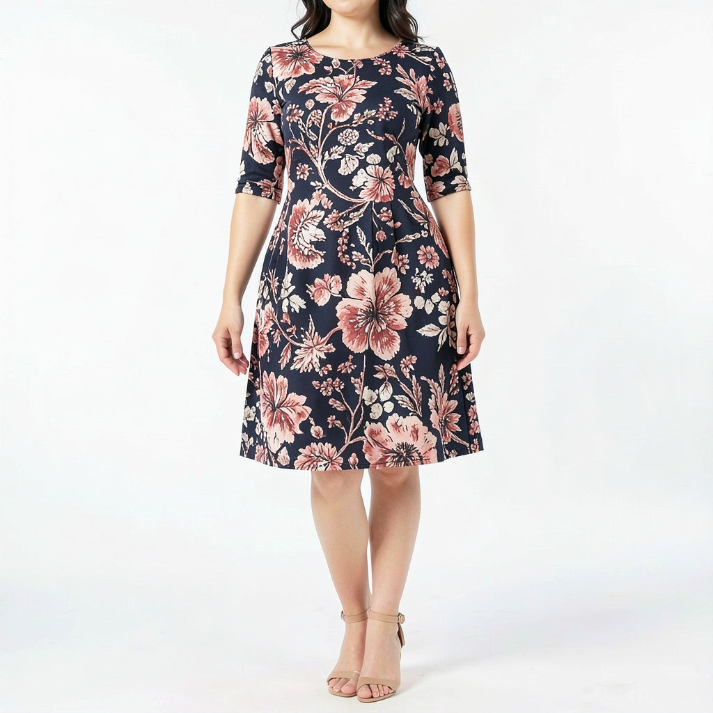 Connected Apparel 3/4 Sleeve Jewel Neck Knee Length Sheath Dress, Size 24W