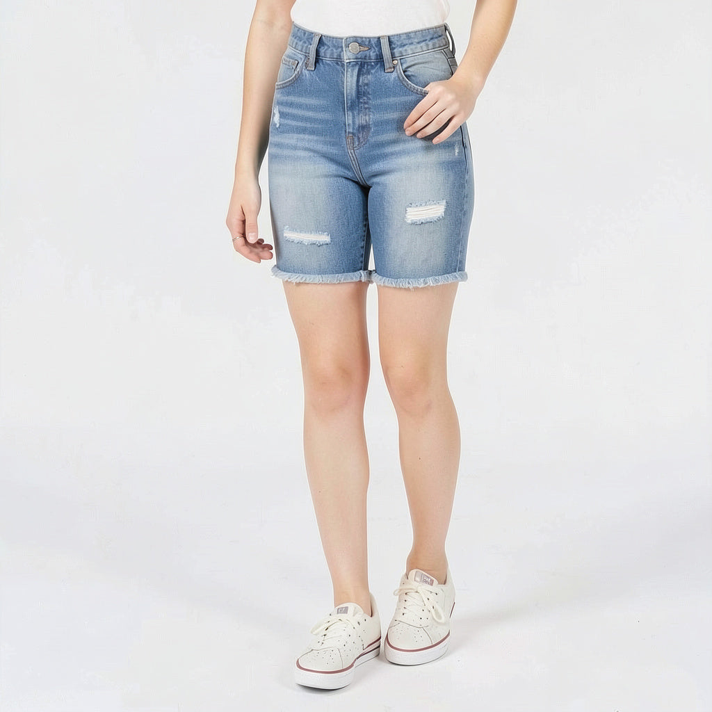 Celebrity Pink Juniors Ripped Denim Bermuda Shorts, Size 0