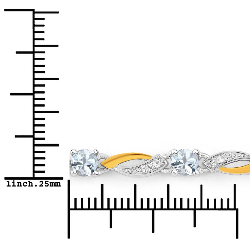0.74 Carat Genuine Aquamarine and White Sapphire .925 Sterling Silver Bracelet