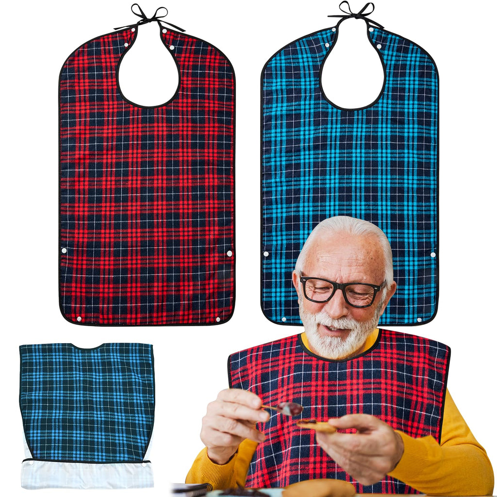2pcs Adult Bibs For Men Washable Reusable Waterproof Large Bibs For Adult Clothing Protector With Crumb Catcher Adult Bibs For Eating Feeding Adult Bibs For Women Elderly Men Senior Citizens Gifts