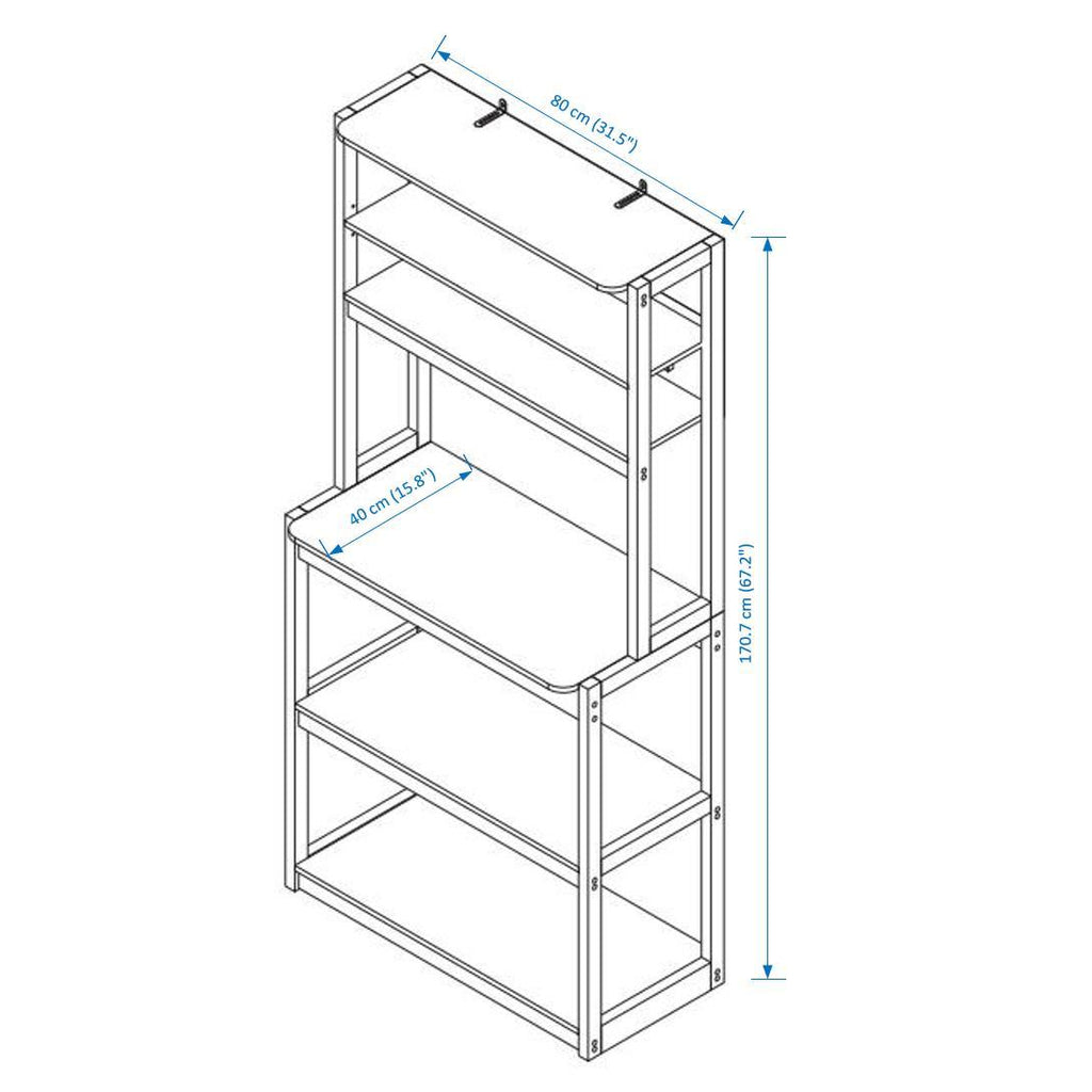31.5' White and Black color 5-Tier Bakers Rack for Kitchen with Storage, Coffee Bar, Kitchen Shelves,  Microwave Stand