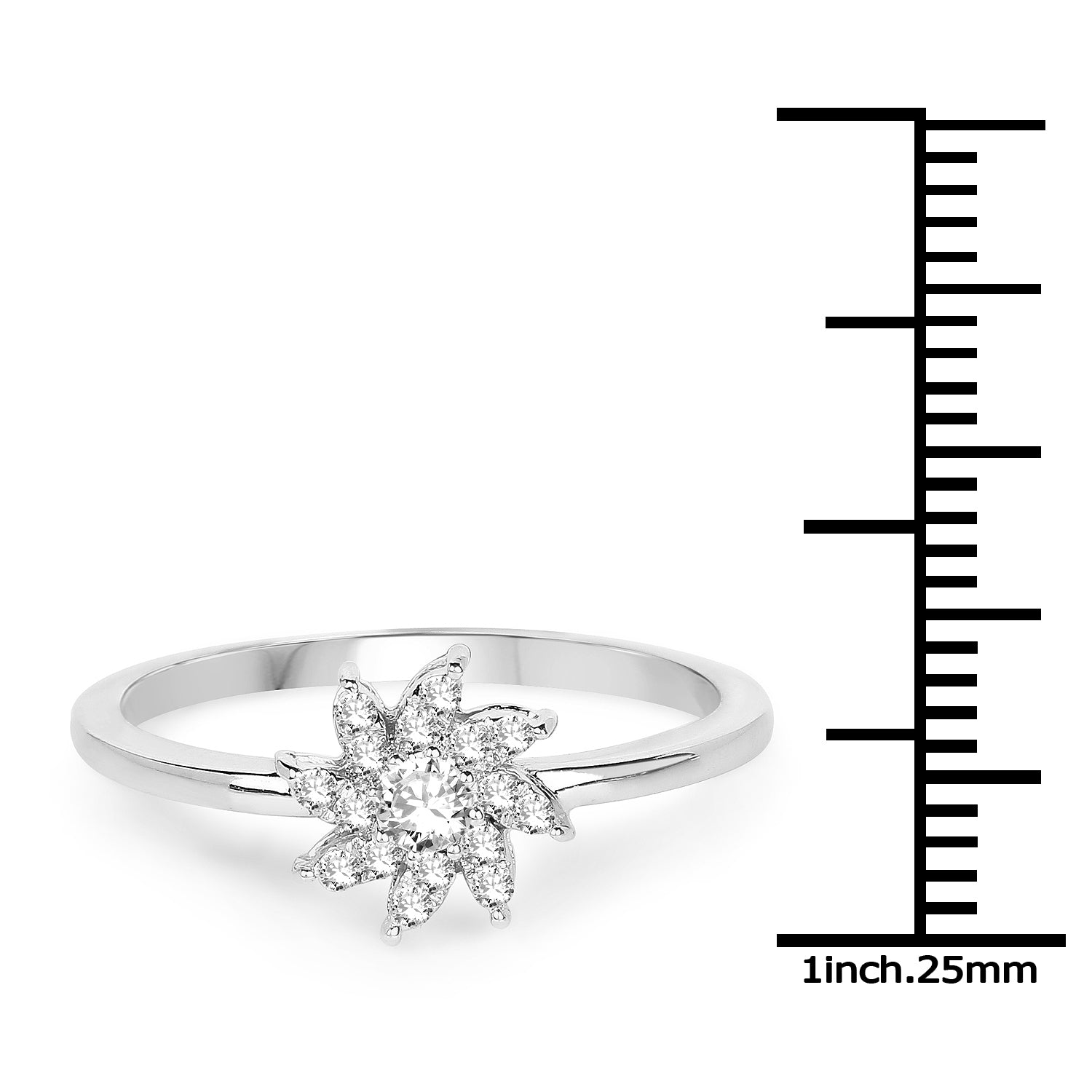 0.18 Carat Genuine White Diamond 14K White Gold Ring (E-F-G Color, SI Clarity)