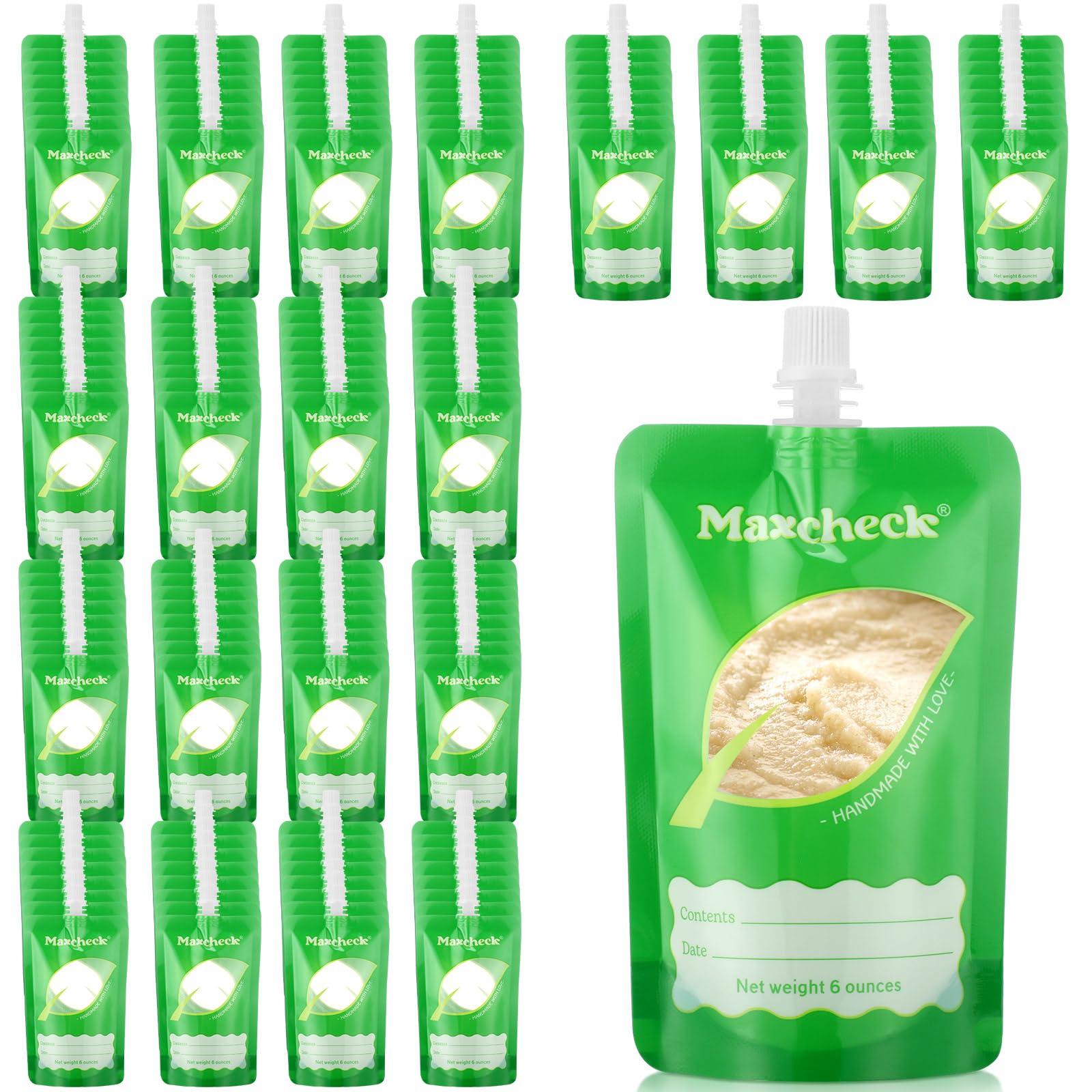 Maxcheck 200 Pcs Baby Food Pouches Bulk Disposable Baby Food Storage Pouches 6 oz Squeeze Pouches Green Pouch Filler Baby Food Storage Containers for Toddlers Babies Applesauce Yogurt and Puree