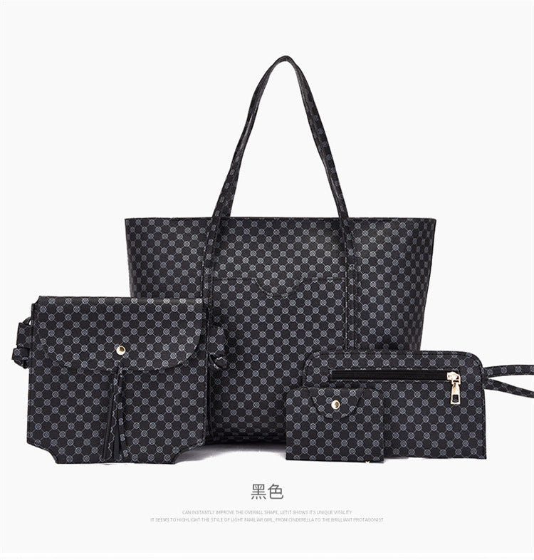 Stylish Geometric Tote Bag Set - Handbag, Clutch & Key Bag