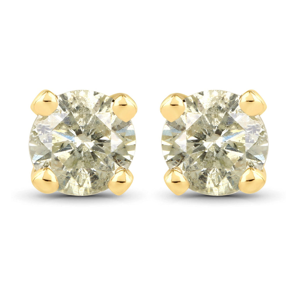 0.92 Carat Genuine LB Diamond 14K Yellow Gold Earrings