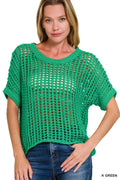 Zenana Fish Net Short Sleeve Crochet Knit Cover Up