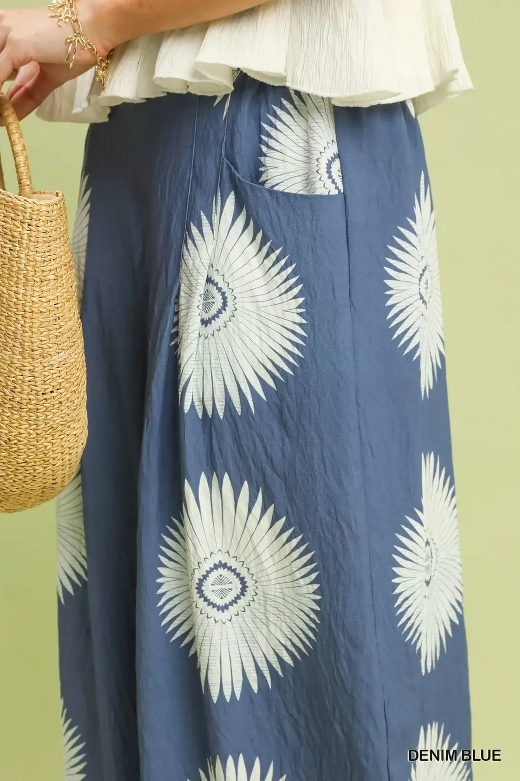 Umgee Abstract Border Print Wide Leg Pants