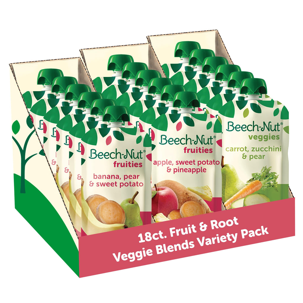 Beech-Nut Baby Food Variety Pack Fruit & Root Veggie Blends Baby Food Pouches Fruit & Veggie Purees 3.5oz (18 Pack)