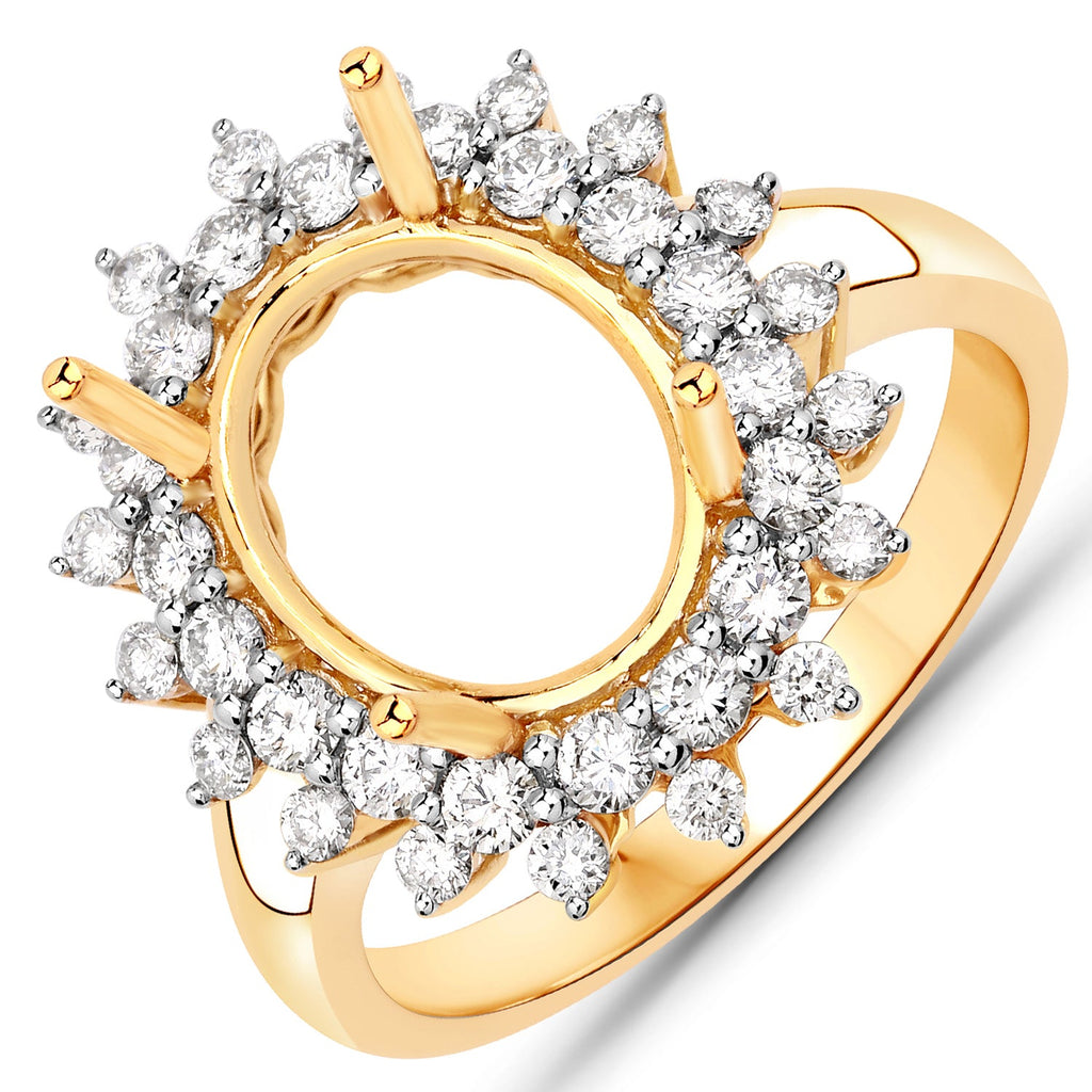 0.79 Carat Genuine White Diamond 14K Yellow Gold Semi Mount Ring - holds 11x9mm Oval Gemstone