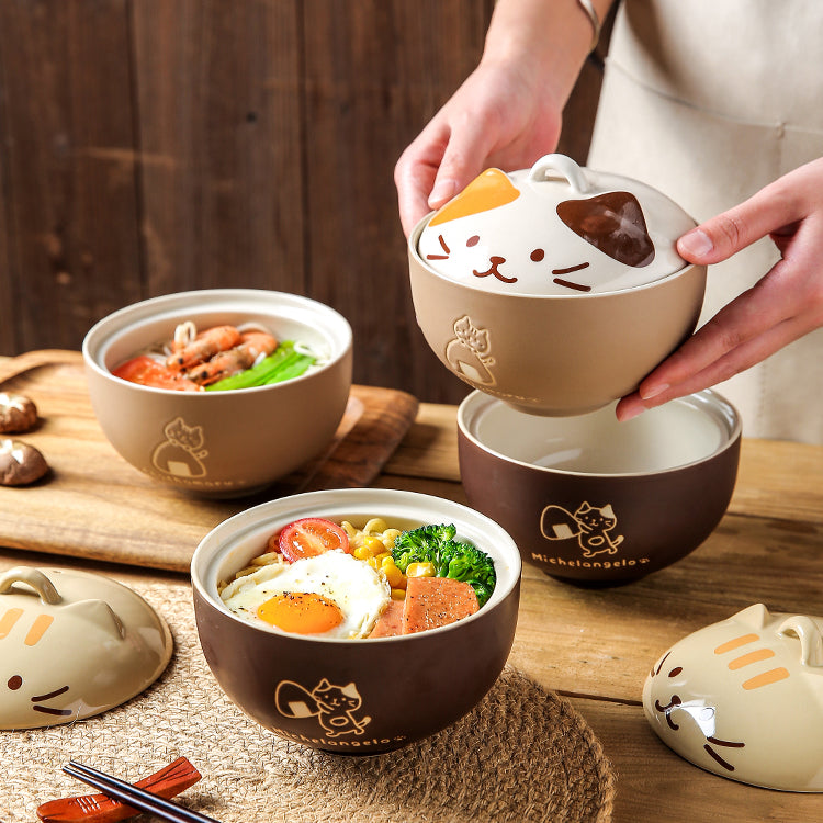 Cute Cat Ceramic Bowl for Soup, Noodles, and Salad