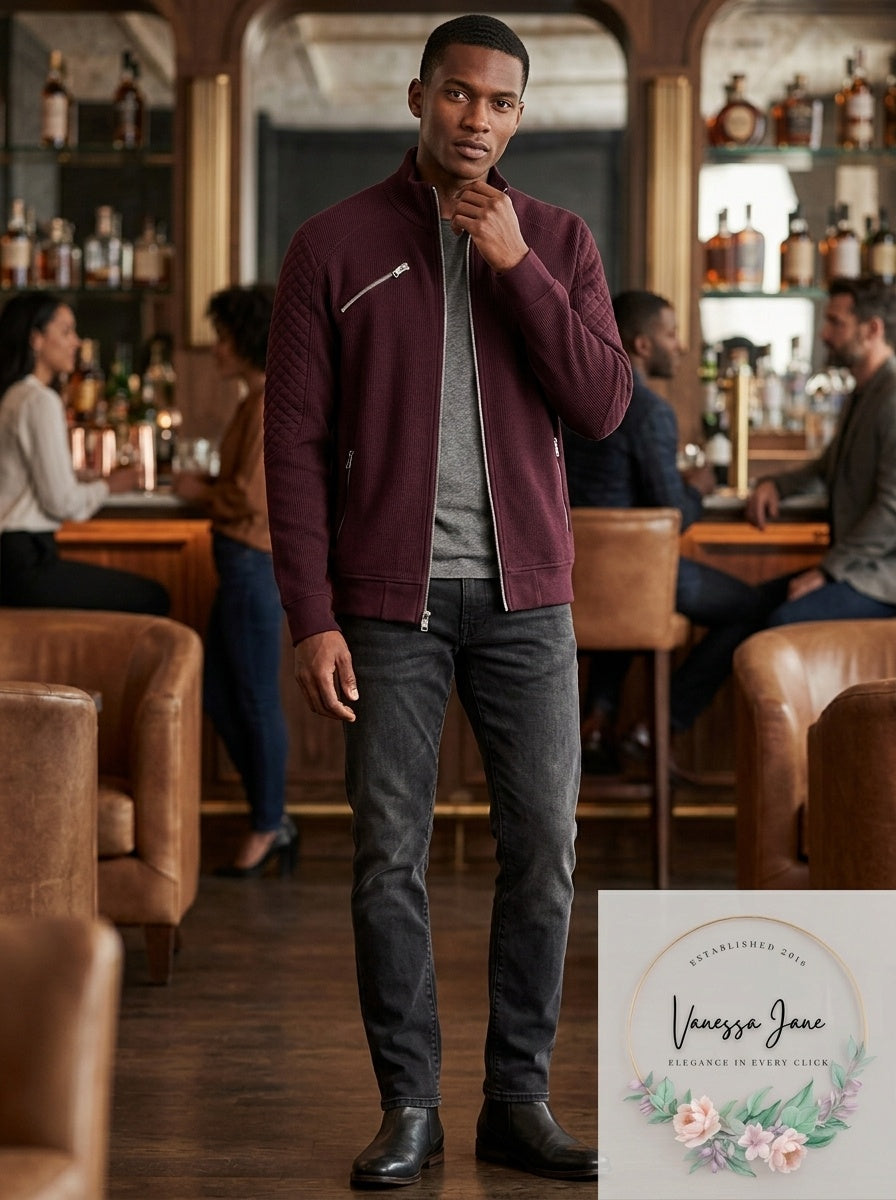 INC International Concepts Men's Ribbed Quilted-Sleeve Jacket