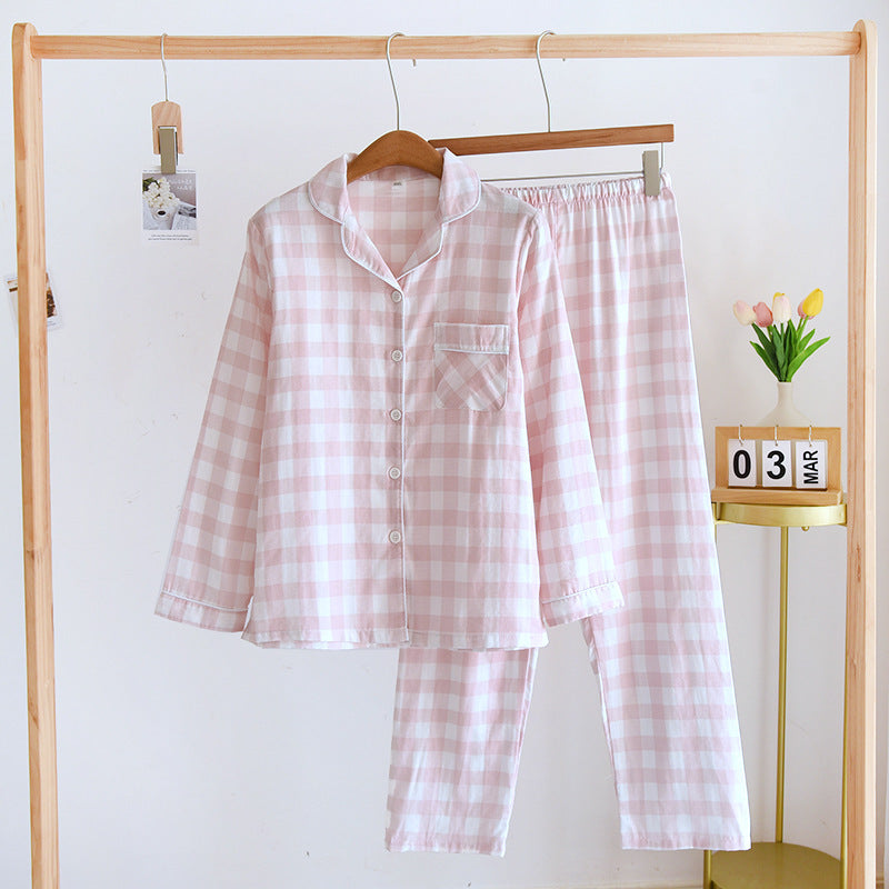 Couple's Cotton Long-sleeved Pajamas Loungewear Set