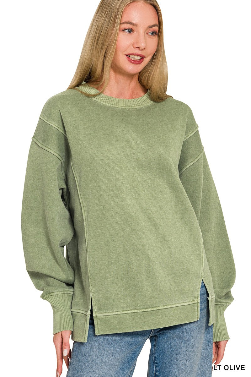Zenana Pigment Dye Exposed-seam Fleece Sweatshirt
