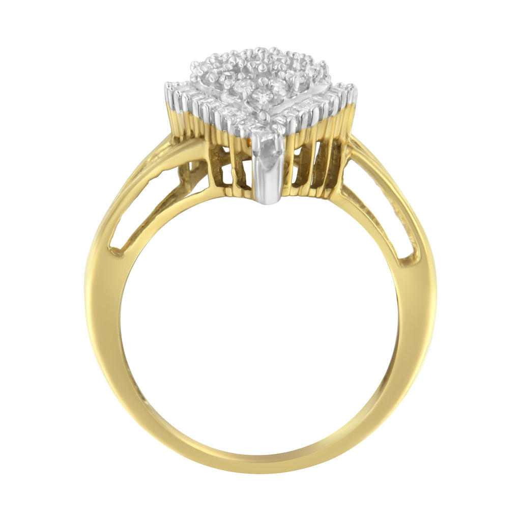 14K Yellow and White Gold 1.00 Cttw Round and Baguette-Cut Diamond Ballerina Cocktail Ring (H-I Color, SI2-I1 Clarity)