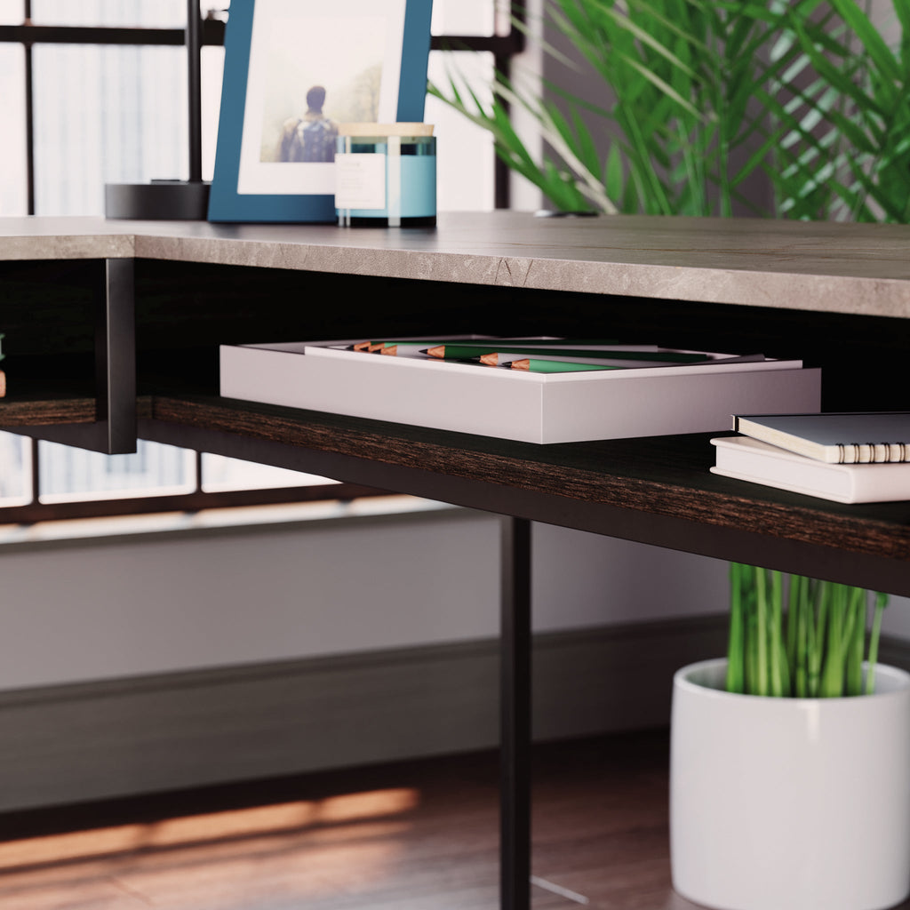 L-Shaped Desk, Brown finish