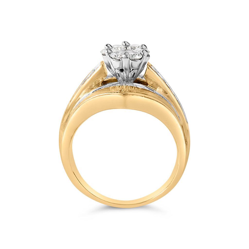 14K Yellow Gold 2-1/3 Cttw Diamond Cluster Channel Set Chevron Shaped Engagement Ring (H-I Color, SI1-SI2 Clarity) - Ring Size 7