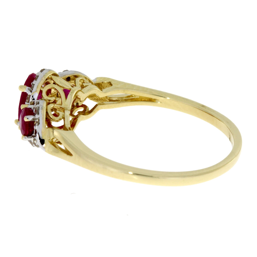 1.04ct Ruby Diamond 3 Stone Ring 14KT Yellow Gold