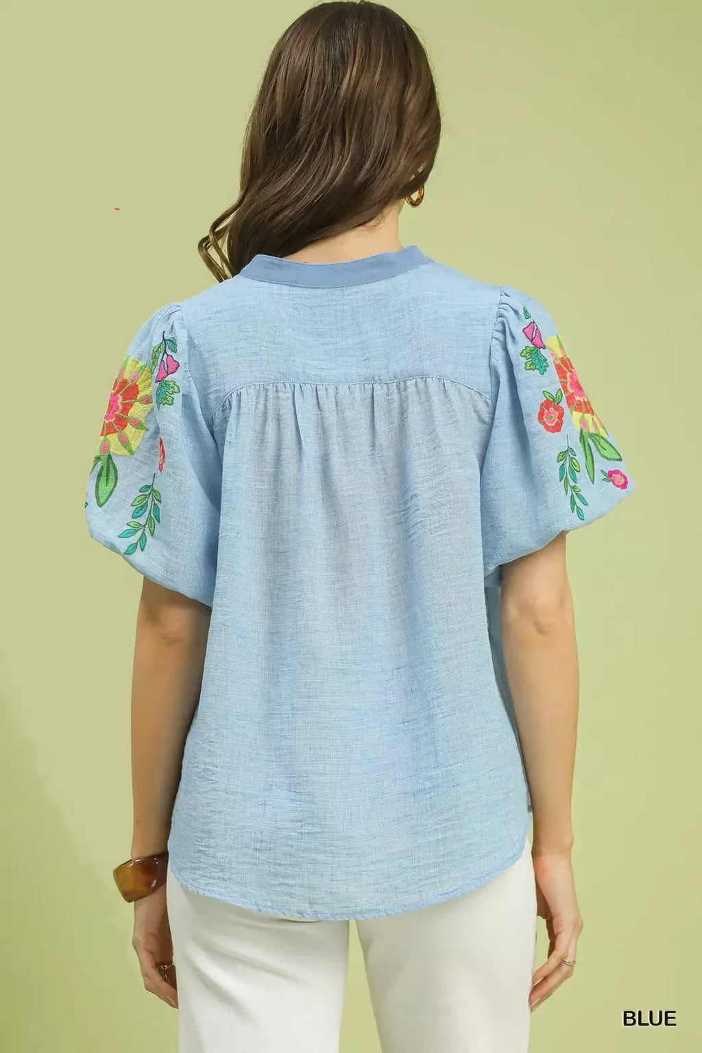 Umgee Embroidered Puff Sleeve Top
