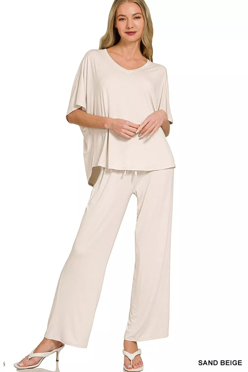 Zenana V-Neck Oversized Top & Pants Set