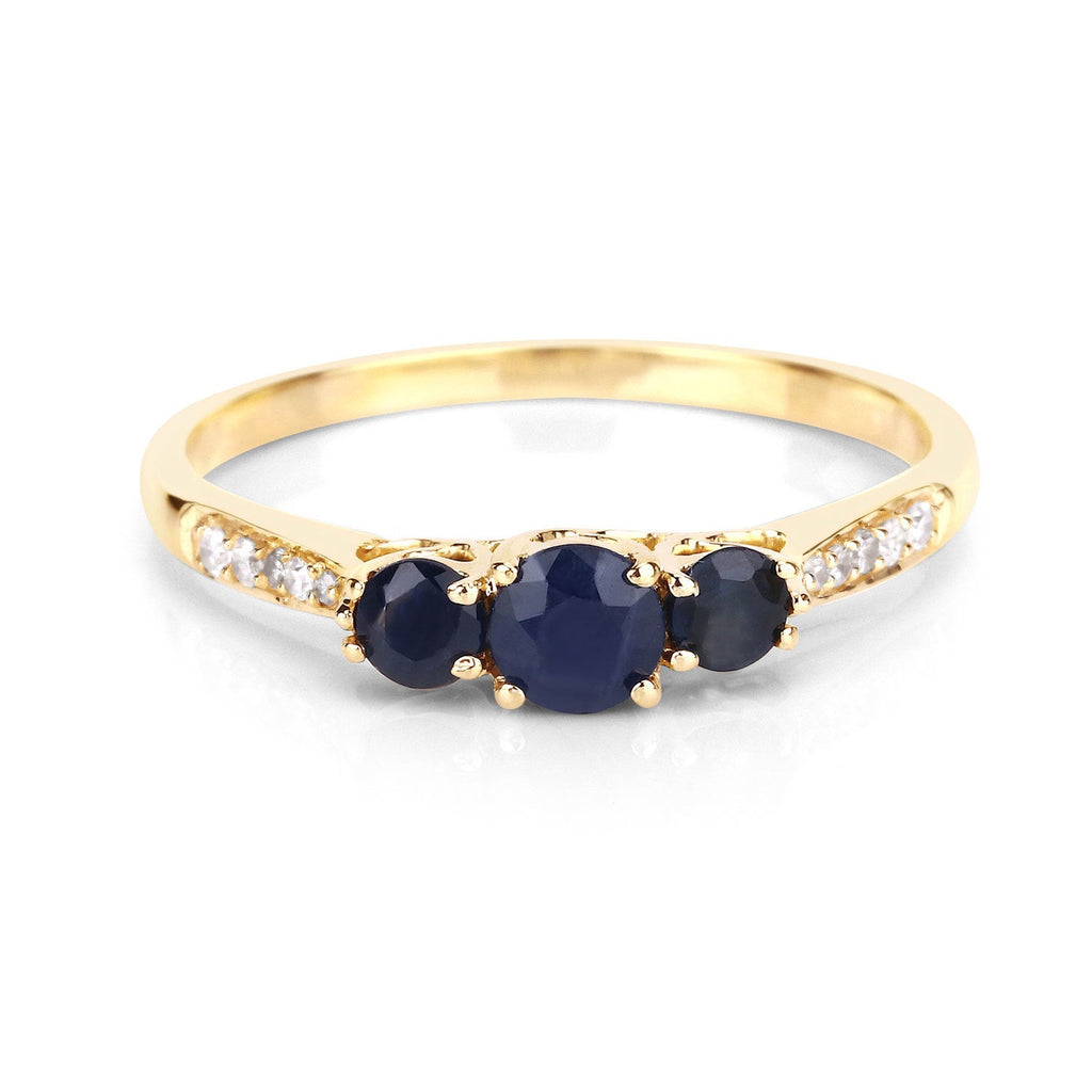 0.56 Carat Genuine Blue Sapphire and White Diamond 14K Yellow Gold Ring