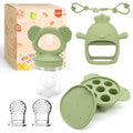 Baby Teething Relief Toys Baby Fruit/Fresh Food Feeder with Breastmilk Popsicle Molds & Baby Teether Combo Food Grade Silicon for 6M+ Breastmilk Pops Frozen Fruit(Green)