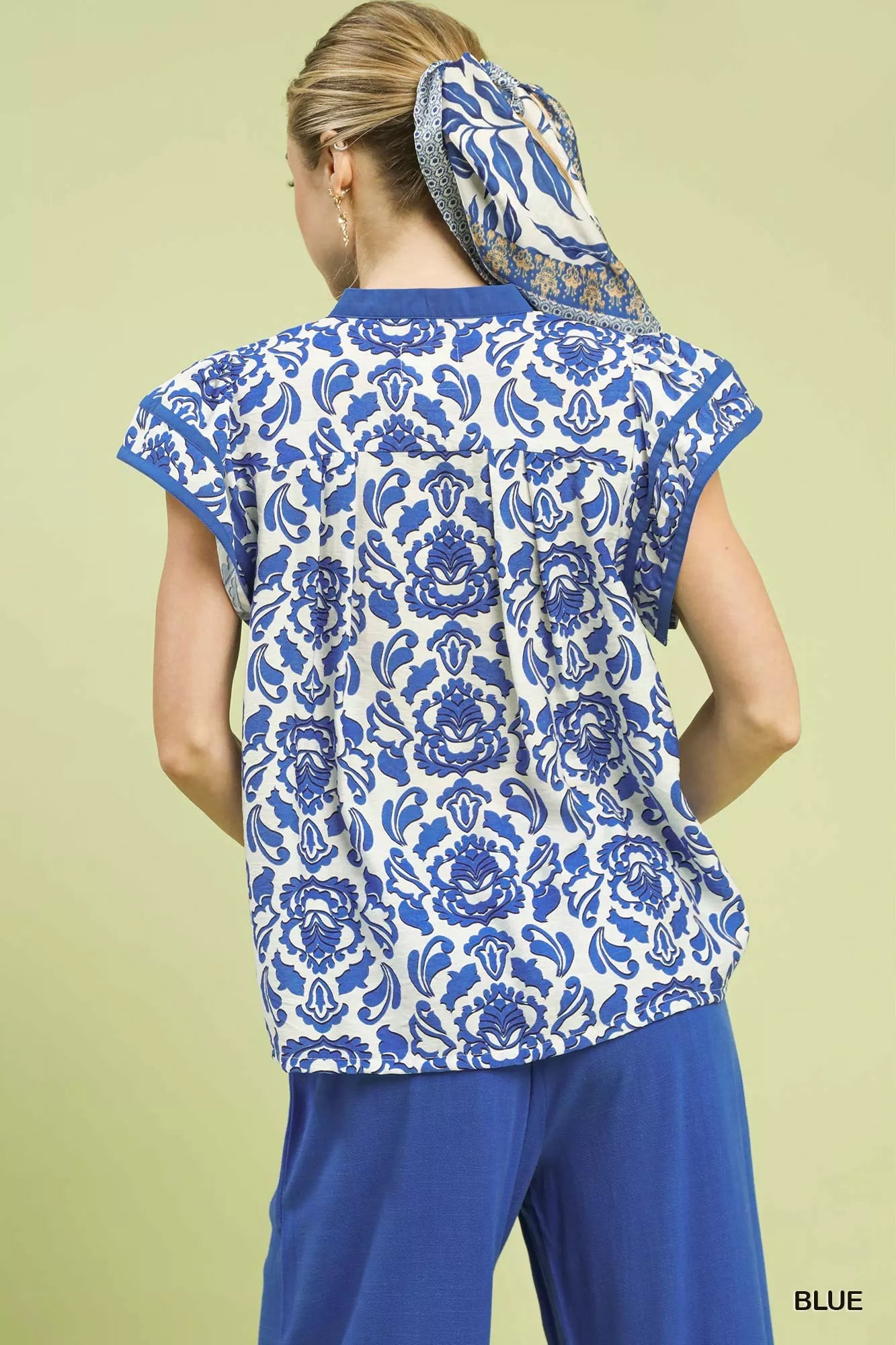 Umgee Abstract Print Short Sleeve Blouse