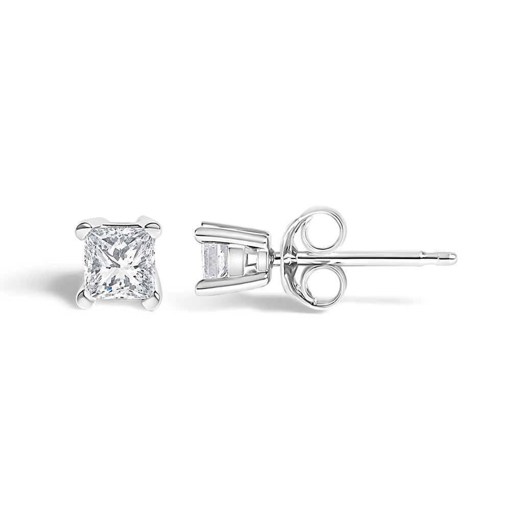 .925 Sterling Silver 1/4 Cttw Princess-Cut Diamond Solitaire Stud Earrings (H-I Color, I1-I2 Clarity)