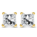 AGS Certified 14k Yellow Gold 1/4 cttw 4-Prong Set Princess-Cut Solitaire Diamond Push Back Stud Earrings (F-G Color, SI2-I1 Clarity)