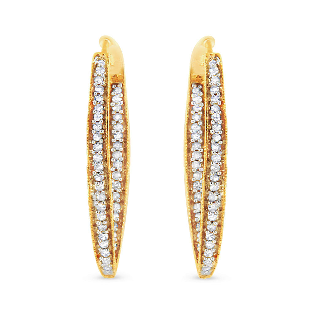 10K Yellow Gold 1/2 Cttw Round-Cut Diamond Modern Hoop Earrings (I-J Color, I2-I3 Clarity)