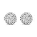 14K White Gold 1.0 Cttw Brilliant-Cut Diamond Halo-Style Cluster Round Button Stud Earrings (H-I Color, I1-I2 Clarity)