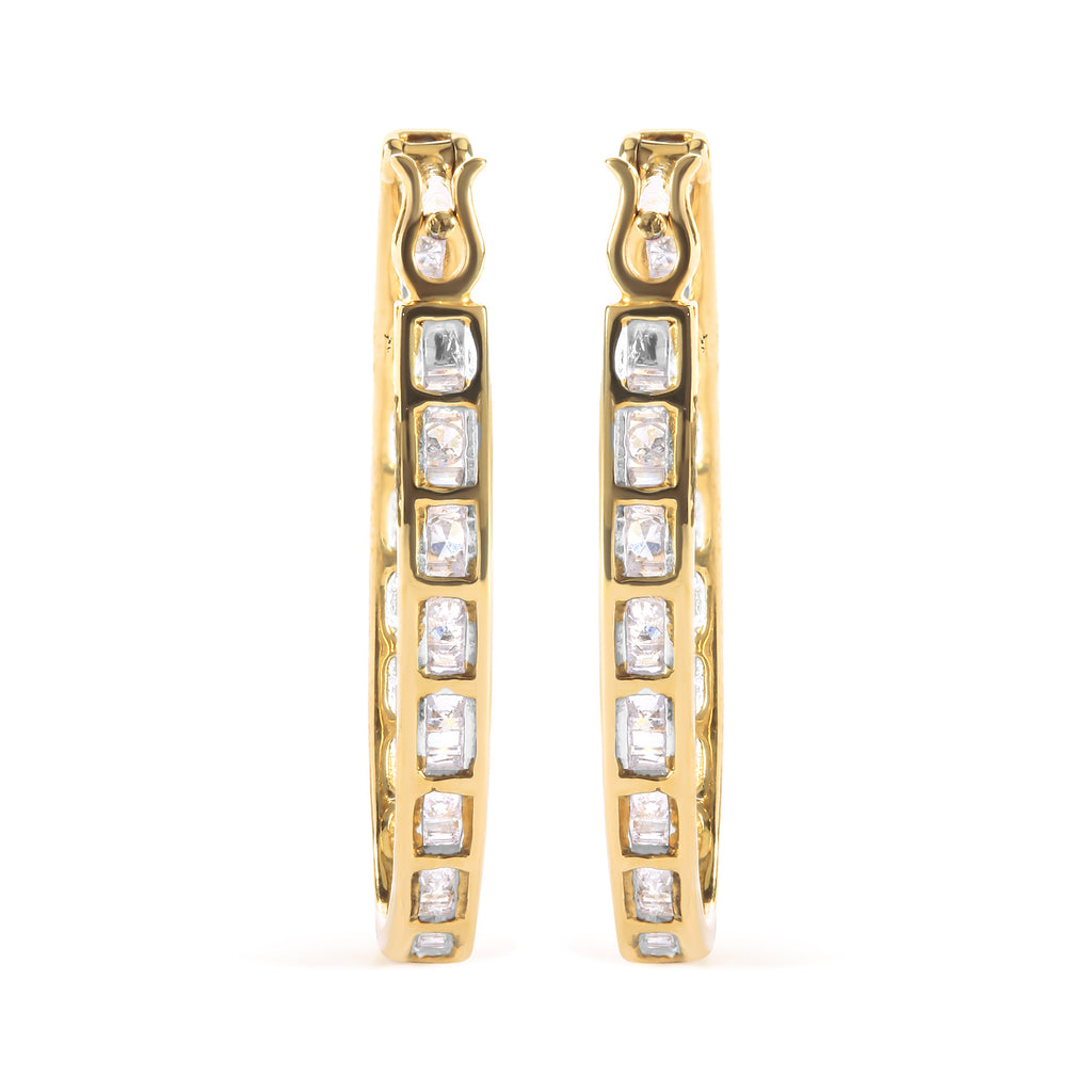 10K Yellow Gold 1.00 Cttw Round and Baguette-Cut Diamond U-Hoop Earrings (H-I Color, SI2-I1 Clarity)