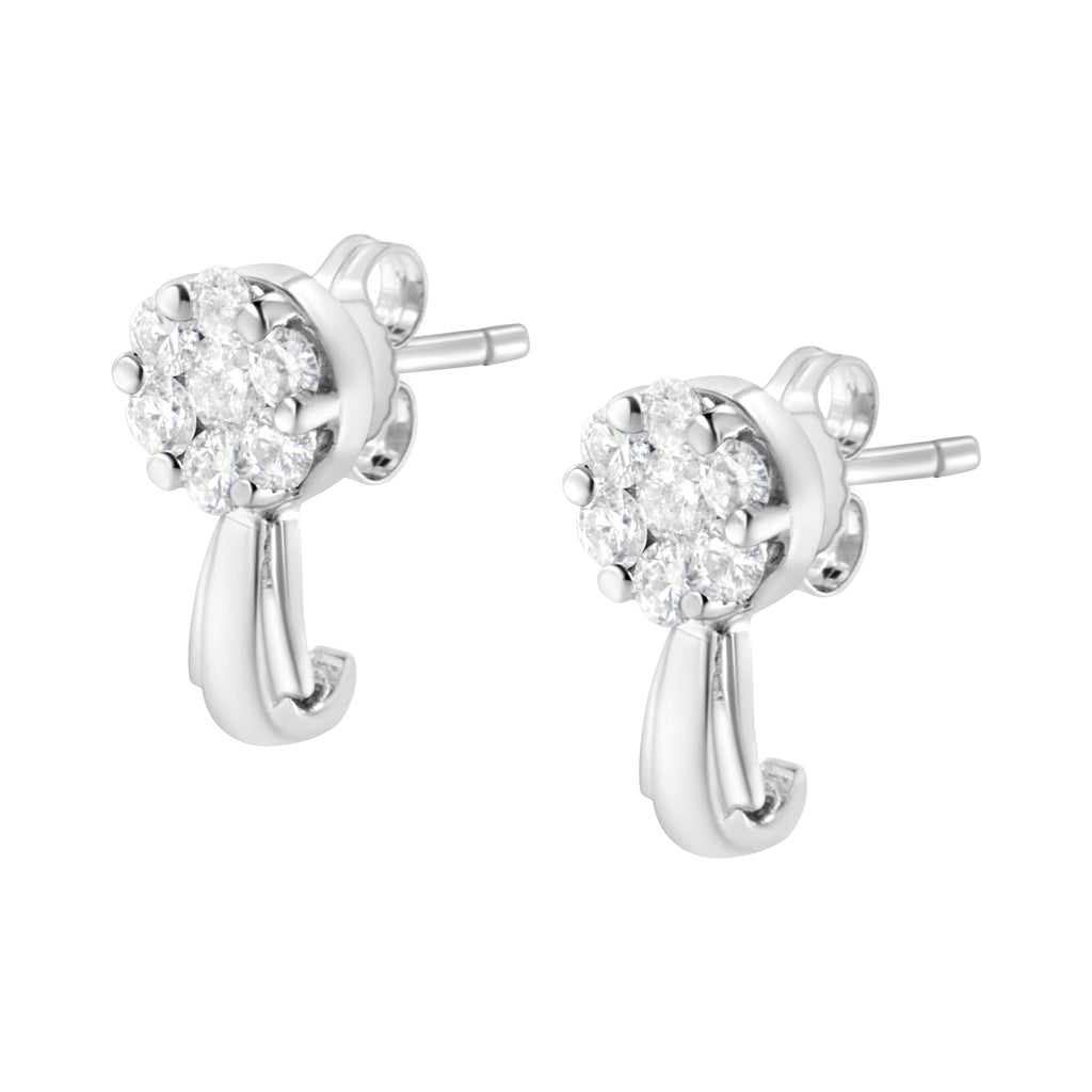 14K White Gold 3/4 Cttw Diamond Floral Cluster Drop and Dangle Stud Earrings (H-I Color, I1-I2 Clarity)