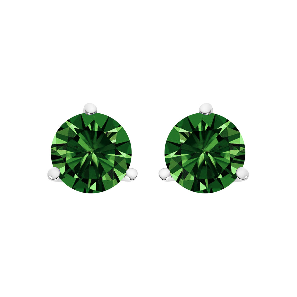 14K White Gold 1.0 Cttw 3-Prong Martini Set Lab Grown Green Diamond Solitaire Stud Earrings