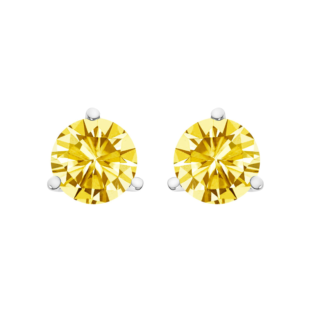 14K White Gold 3-Prong Martini Set 1.0 Cttw Yellow Lab Grown Diamond Solitaire Stud Earrings