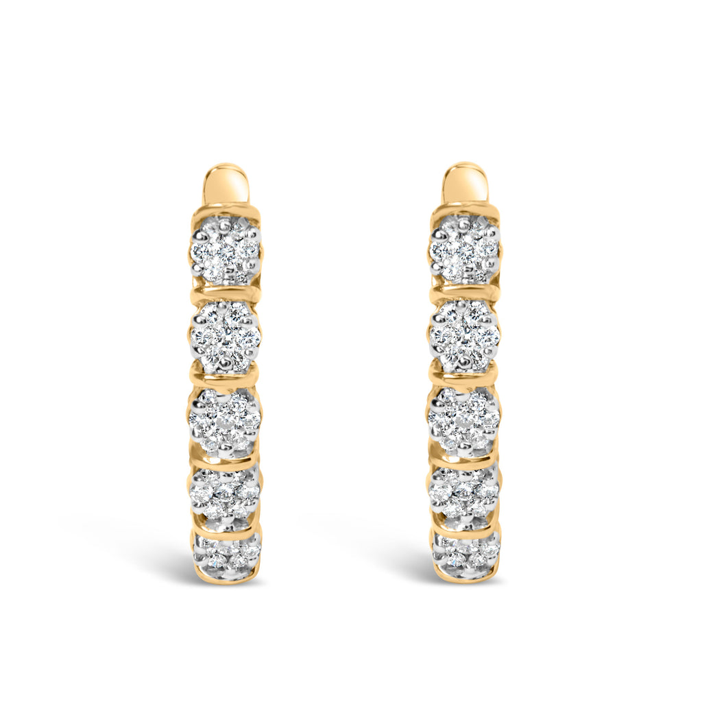 14k Yellow Gold 1/2 Cttw Diamond Cluster Hoop Earrings (H-I Color, SI2-I1 Clarity)