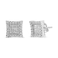 18K White Gold 1.00 Cttw Round and Princess-Cut Diamond Halo Square Stud Earring (G-H Color, SI1-SI2 Clarity)