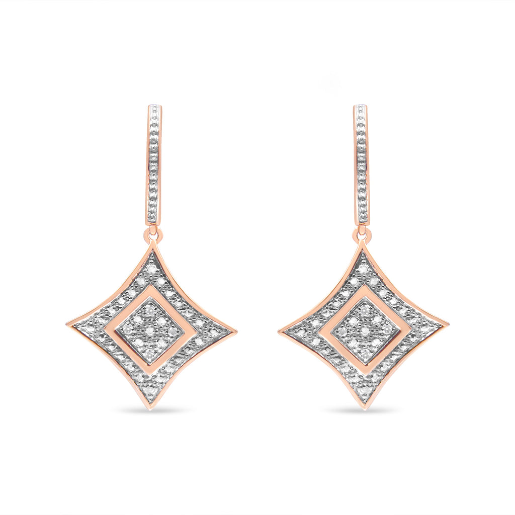 10K Rose Gold Plated Sterling Silver Round Cut Diamond Cushion Dangle Earrings (0.04 cttw, H-I Color, I2-I3 Clarity)